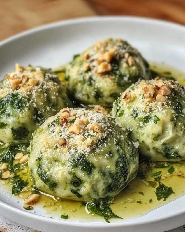 Spinatknödel mit Nussbutter und Bergkäse