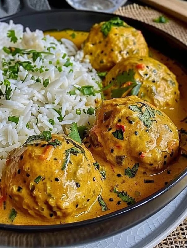 Vegane Linsenknödel in würziger Curry-Sauce