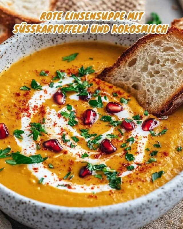 Rote Linsensuppe mit Süßkartoffeln und Kokosmilch