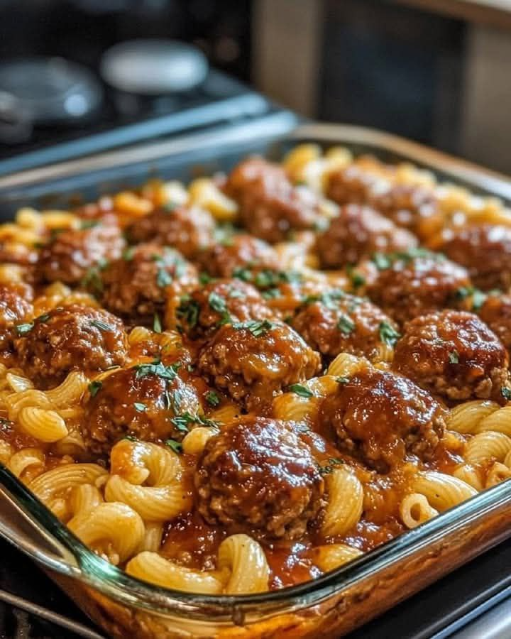 Fleischbällchen-Nudelauflauf