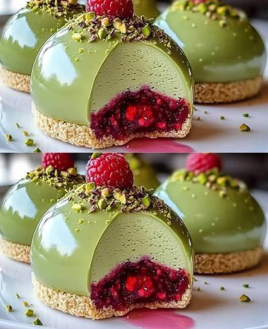 Pistazien-Himbeer-Käsekuchen-Kuppeln