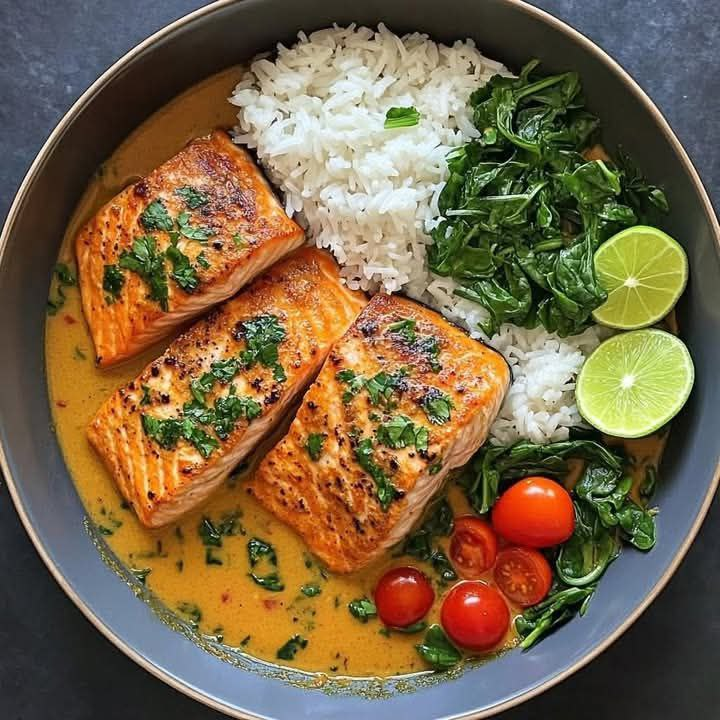 Kokos-Curry-Lachs mit Jasminreis