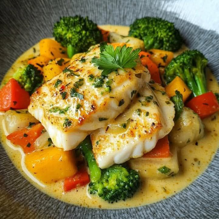 Fisch-Gemüse-Pfanne mit Kokosmilch