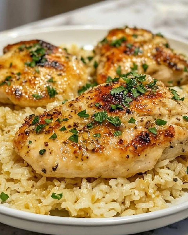 Knoblauchbutterhähnchen mit Parmesanreis