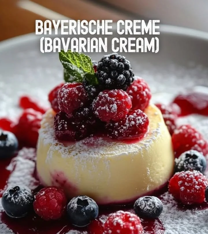 Bayerische Creme, ein klassisches deutsches Dessert, serviert in einer eleganten Schale