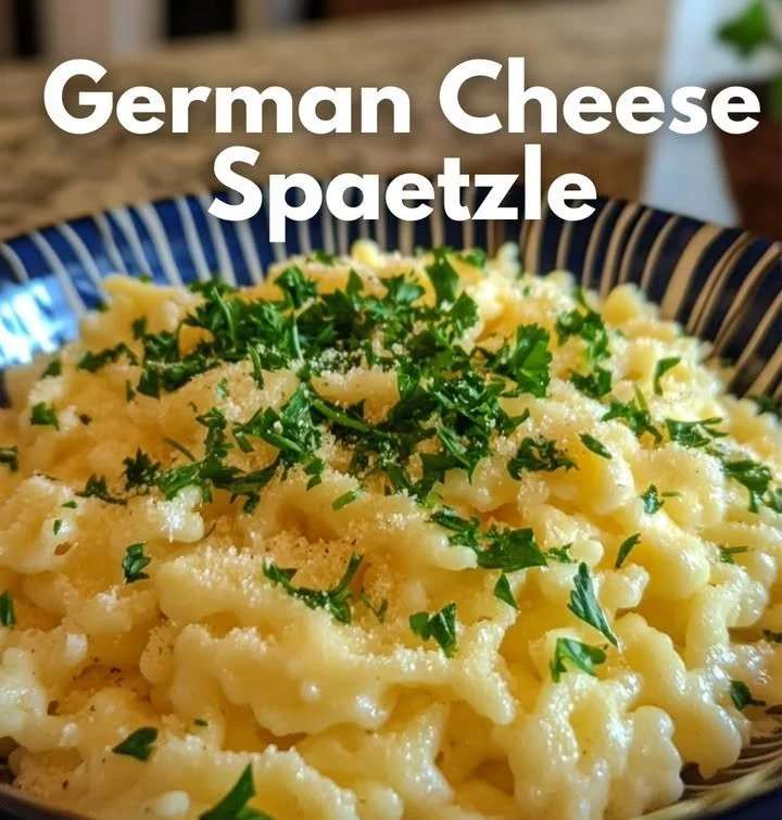 Leckere Deutsche Käsespätzle mit geschmolzenem Käse und Zwiebeln