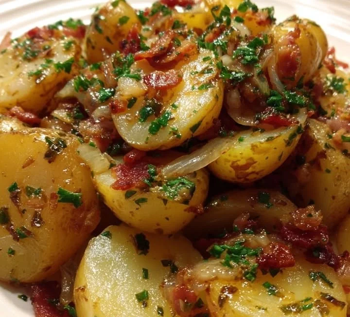 Traditioneller deutscher Kartoffelsalat mit frischen Zutaten