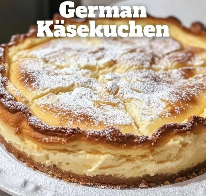 Deutscher Käsekuchen mit frischer Sahne und Beeren garnniert.