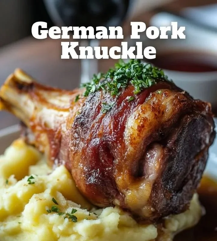Knusprige deutsche Schweinshaxen auf dem Tisch serviert, ideal für Feiern und Festlichkeiten.