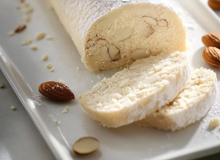 Traditionelles Deutsches Marzipan auf einem Holzbrett