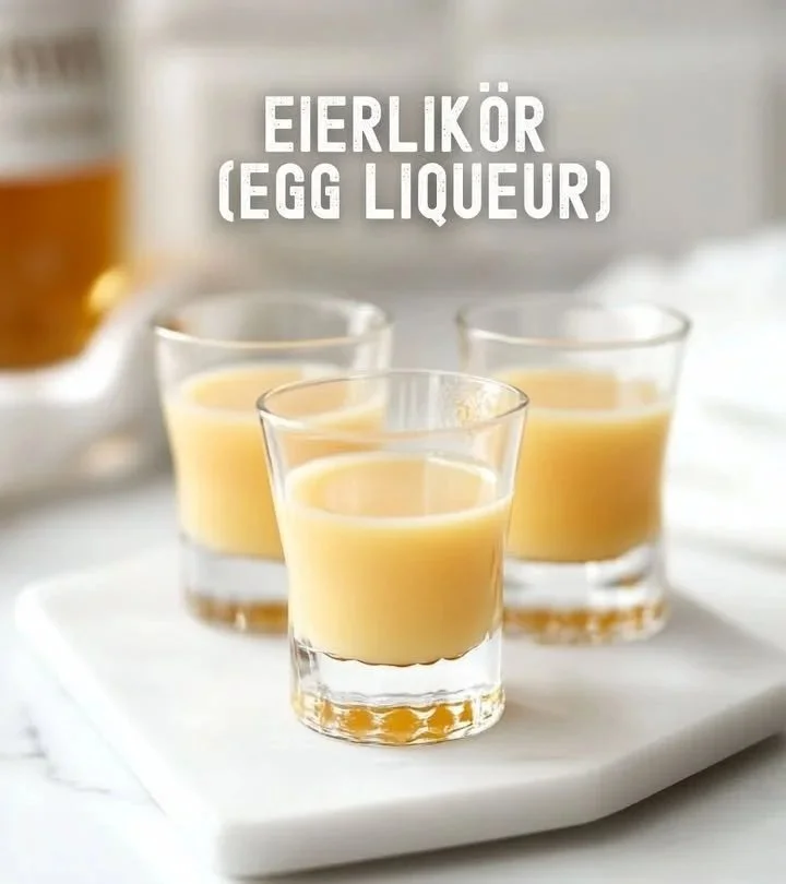 Hausgemachter Eierlikör in einer dekorativen Flasche