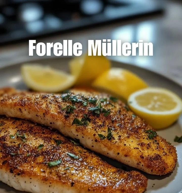 Zarte Forelle Müllerin in Butter gebraten mit frischen Kräutern