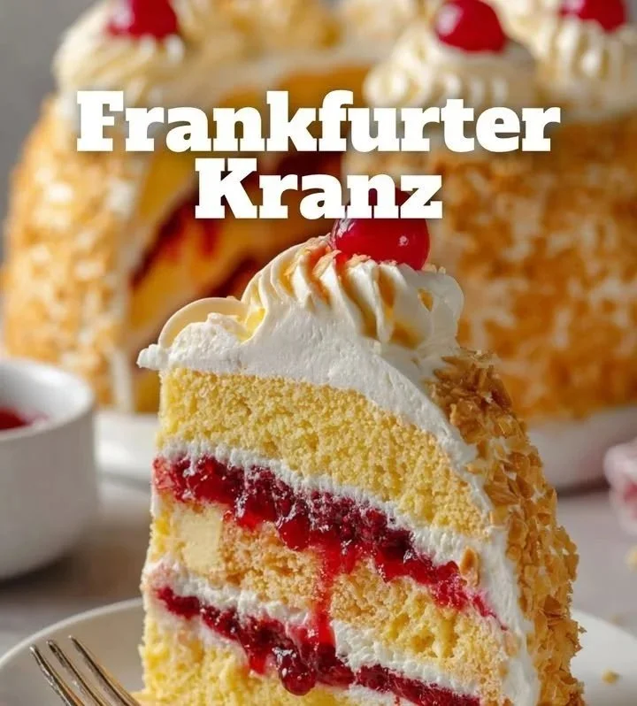 Frankfurter Kranz, ein traditioneller deutscher Kuchen mit Buttercreme und Karamell.