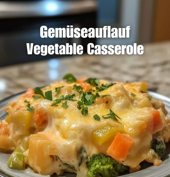 Bunt gemischter Gemüseauflauf aus frischem Gemüse und Käse überbacken.