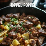 Eine Portion Hoppel Poppel auf einem Teller mit frischen Zutaten.