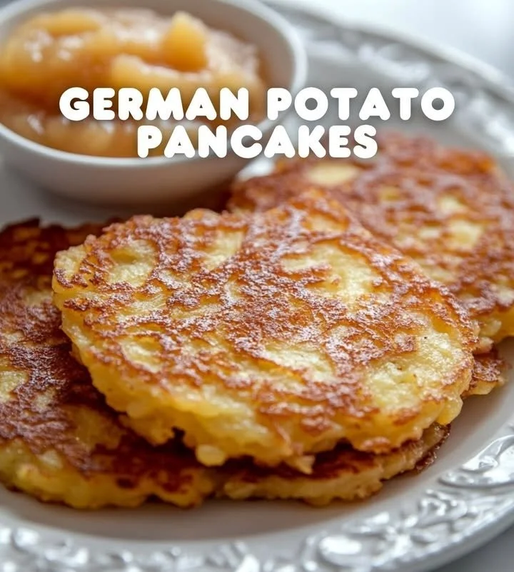 Köstliche Kartoffelpuffer gebraten, serviert mit Apfelmus auf einem Teller.