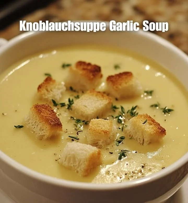 Leckere Knoblauchsuppe in einer Schüssel