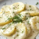 Kohlrabi in Sahnesauce serviert auf einem Teller