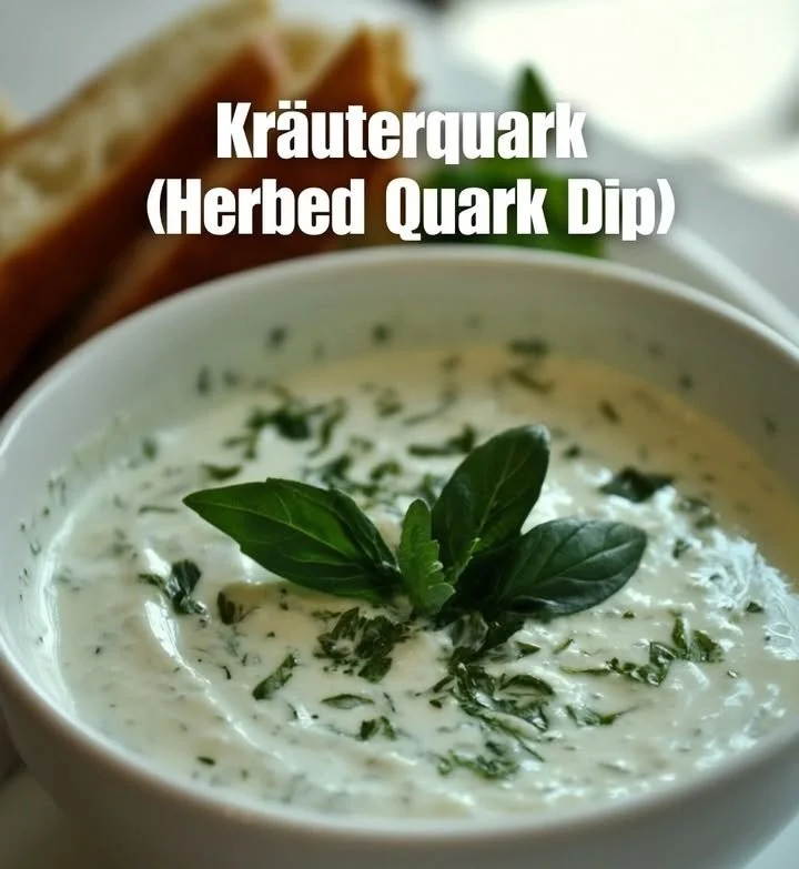 Schüssel mit Kräuterquark, garniert mit frischen Kräutern