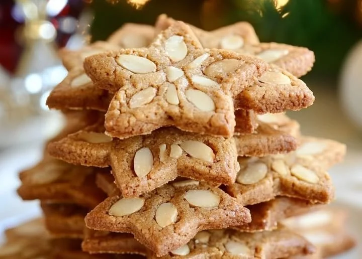 Leckere Mandelspekulatius, traditionelle Weihnachtsplätzchen mit Mandeln und Gewürzen.