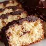 Eine geschnittene Scheibe Marzipanbrot mit Mandeln und Schokolade.