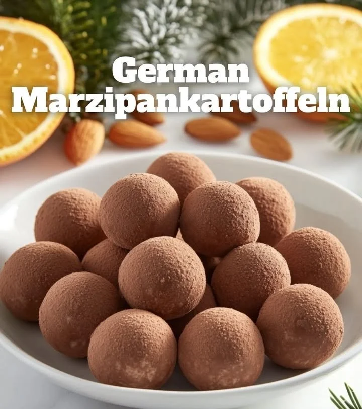 Leckere Marzipankartoffeln aus Marzipan und Kakao auf einem Teller.