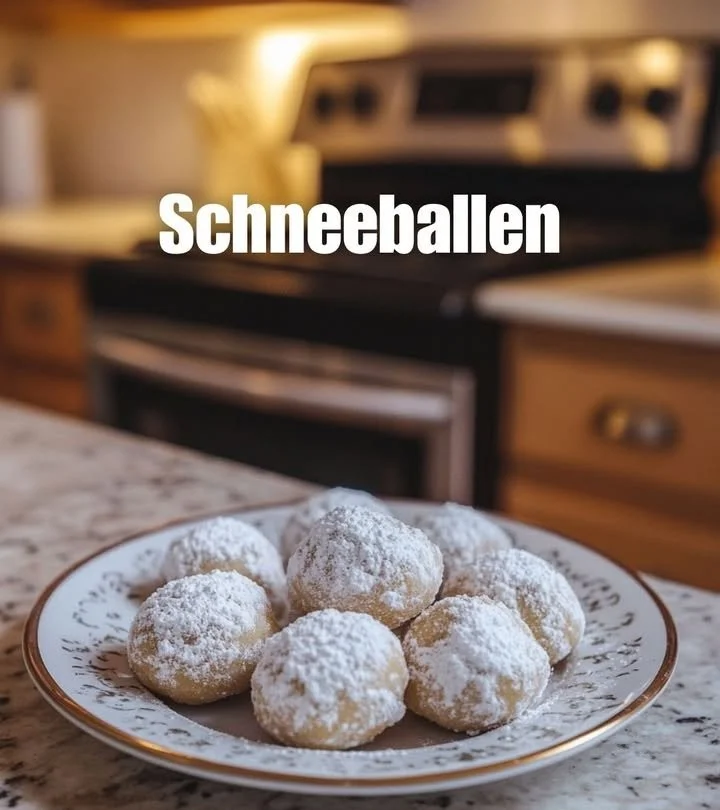 Ein Teller mit köstlichen Schneeballen, traditionellen deutschen Delikatessen
