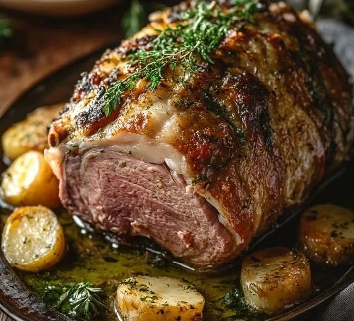 Schweinebraten mit Beilagen auf einem festlichen Tisch
