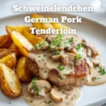 Schweinelendchen mit Pilzsauce auf einem Teller serviert