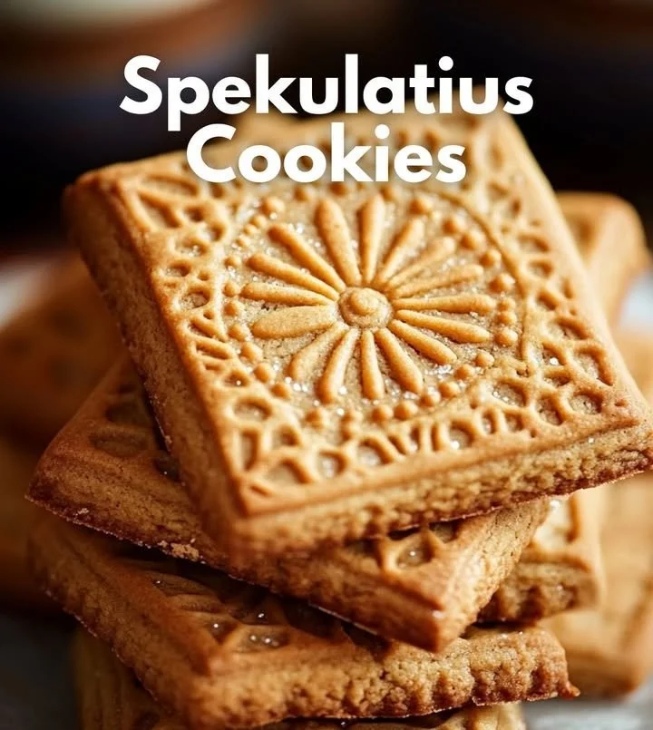 Hausgemachte Spekulatius Kekse mit typischen Gewürzen und weihnachtlicher Dekoration.