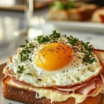 Strammer Max - traditionelle deutsche Speise mit Brot, Schinken und Spiegelei