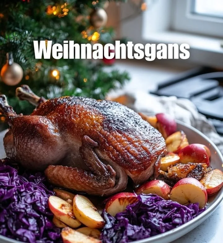 Traditionelle Weihnachtsgans serviert auf einem festlich gedeckten Tisch