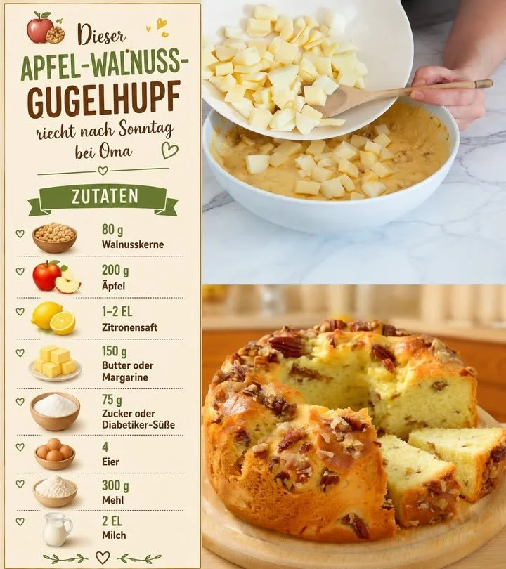 Apfel-Walnuss-Gugelhupf auf einer Tafel angerichtet