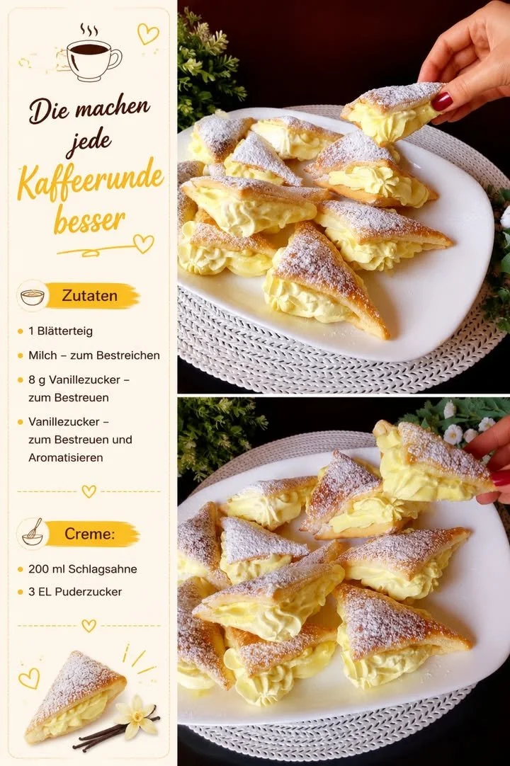 Leckere Blätterteig-Taschen mit appetitlichen Füllungen auf einem Teller