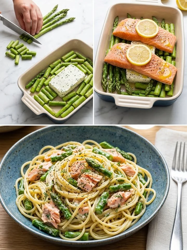 Cremige Lachs-Spargel-Pasta mit frischem Spargel und Lachs