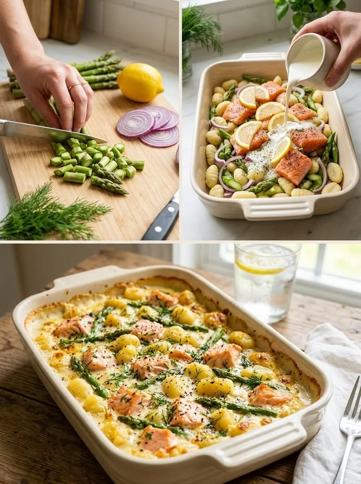 Cremige Spargel-Lachs-Gnocchi mit frischem Spargel und zartem Lachs