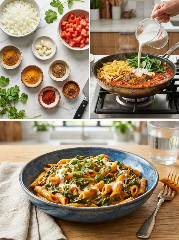 Cremige Tikka Masala Ein-Pfanne-Pasta Gericht