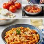 Schale mit cremigen Tomaten-Penne in einer köstlichen Soße