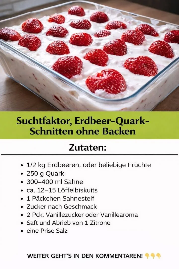 Erdbeer-Quark-Schnitten ohne Backen auf einem Teller serviert