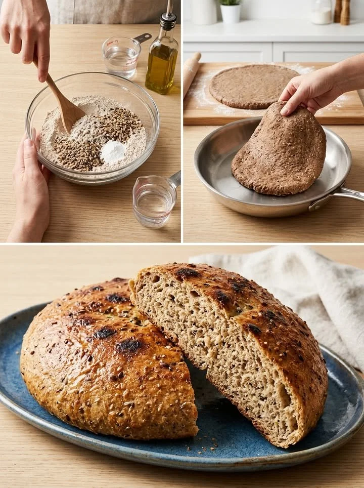 Eine Scheibe frisch gebackenes Whole Grain Bread aus der Pfanne