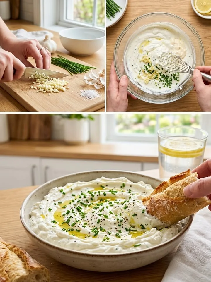 Fluffige Knoblauchcreme in einer Schüssel, ideal als Dip oder Brotaufstrich