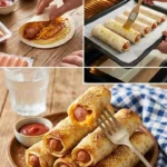 Leckere gebackene Tortilla-Rollen auf einem Teller serviert