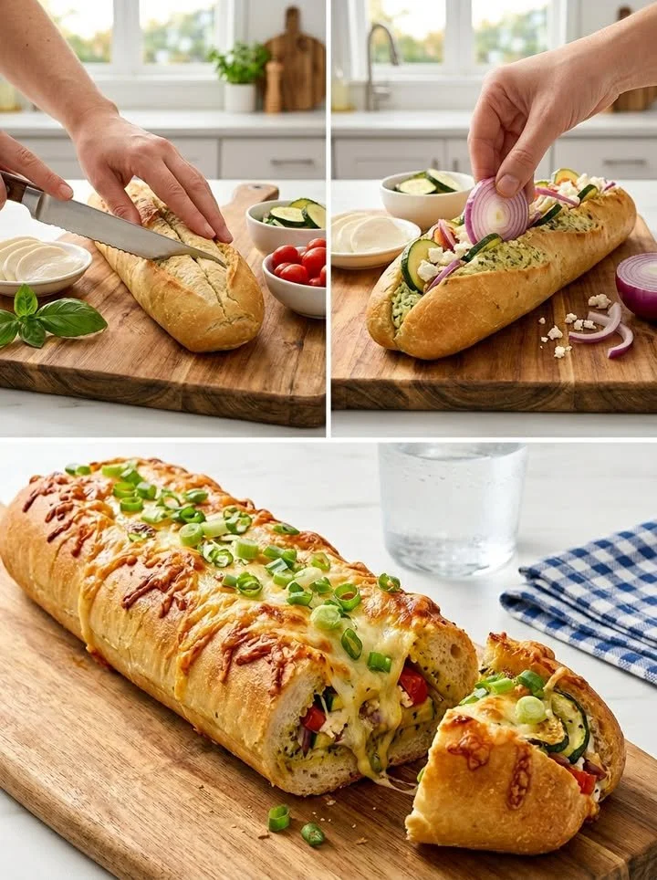 Gefülltes Kräuterbaguette mit frischen Kräutern und aromatischen Zutaten