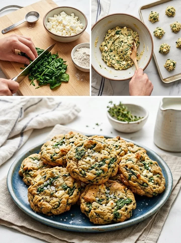 Herzhafte Knusper-Cookies mit Spinat und Feta auf einem Teller