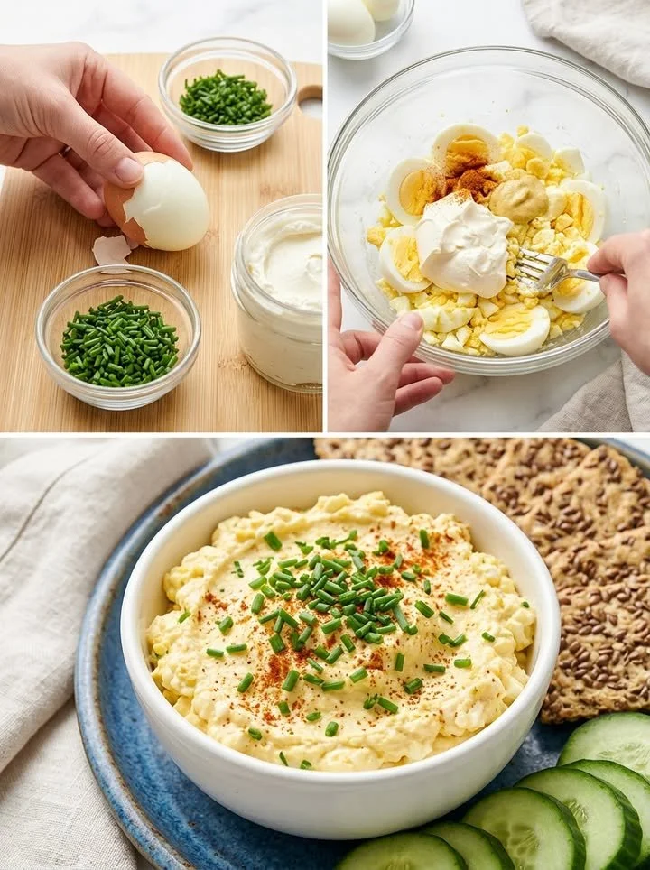 Herzhafter Zero-Carb Ei-Aufstrich in einer Schüssel mit frischen Kräutern