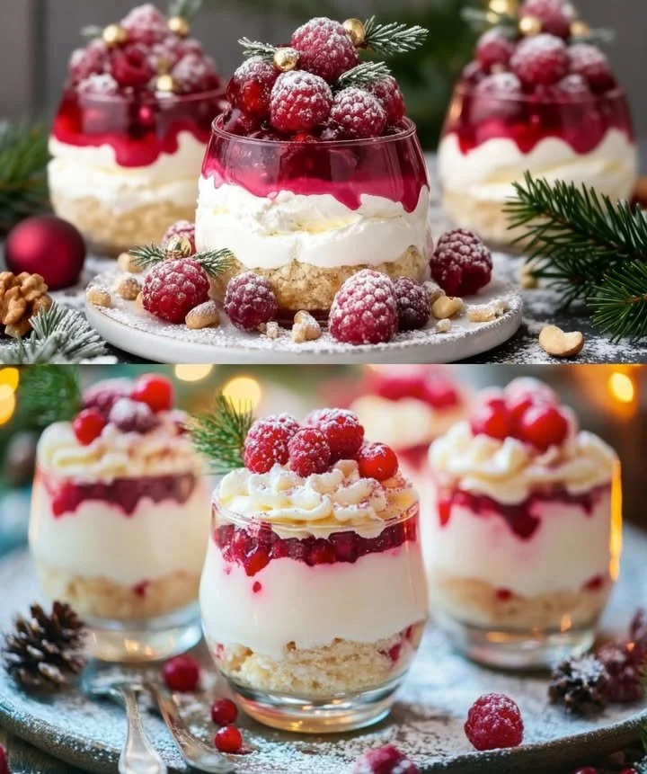 Leckeres Himbeer-Dessert mit frischen Himbeeren und Sahne