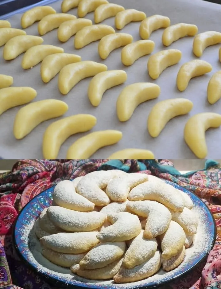Leckere Hörnchen aus Mürbeteig, frisch gebacken und verziert