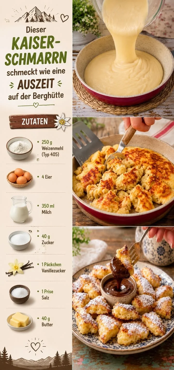 Kaiserschmarrn - fluffiges österreichisches Dessert auf einem Teller serviert.