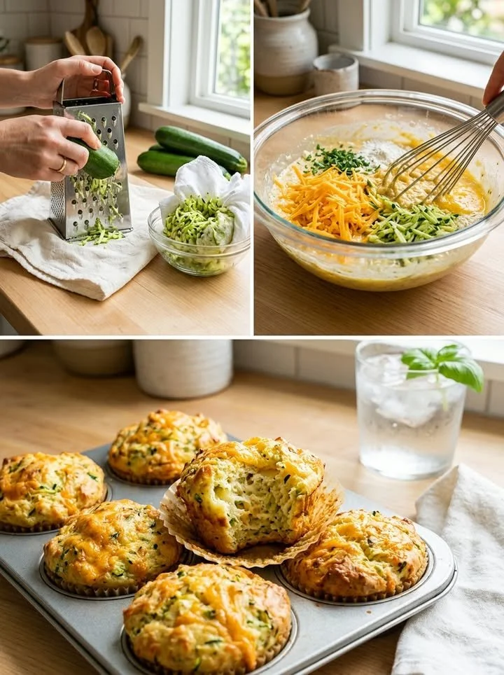 Leckere Käse-Zucchini-Muffins auf einem Tisch serviert