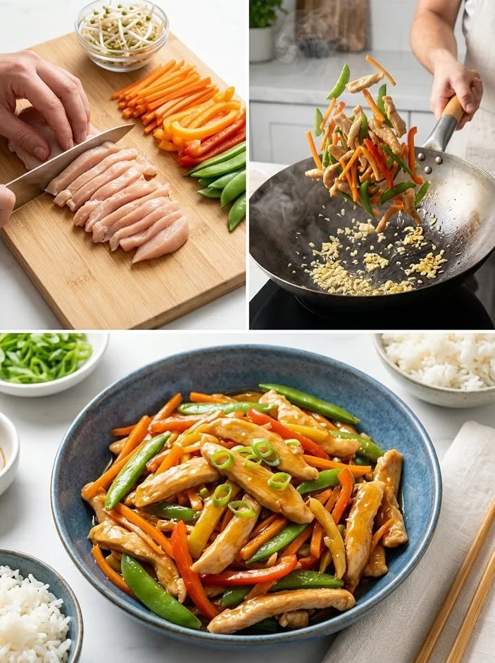 Klassisches, knackig frisches Chop Suey mit Gemüse und Fleisch